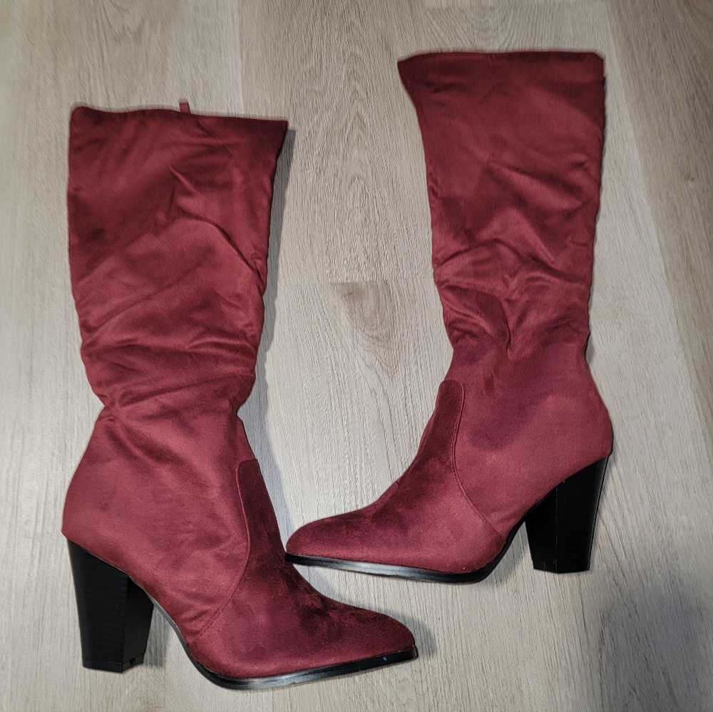 Forever | 3" womens suede heeled zip up boots - Picture 3 of 4